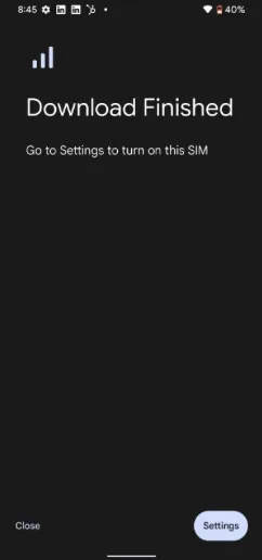 "Download Finished" — go to Settings
