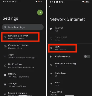 Open Network & Internet settings